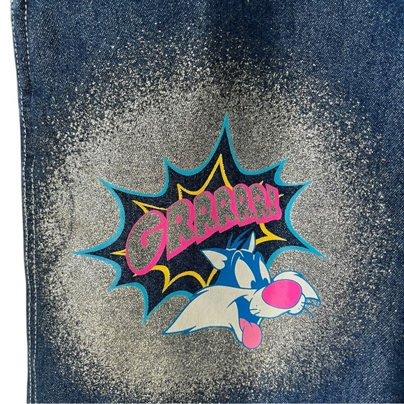 Vintage Y2K Kids Size 12 Looney Tunes Tweety Bird Blue Glitter Denim Overalls - Picture 10 of 10